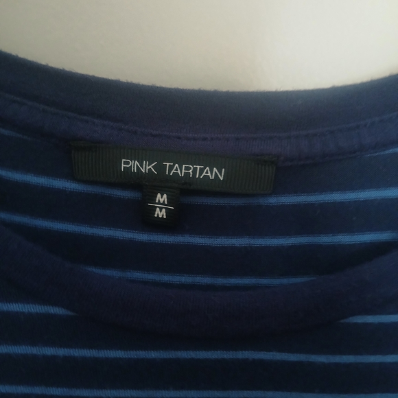 Pink Tartan Navy Striped Midi T Shirt Dress - Picture 3 of 4